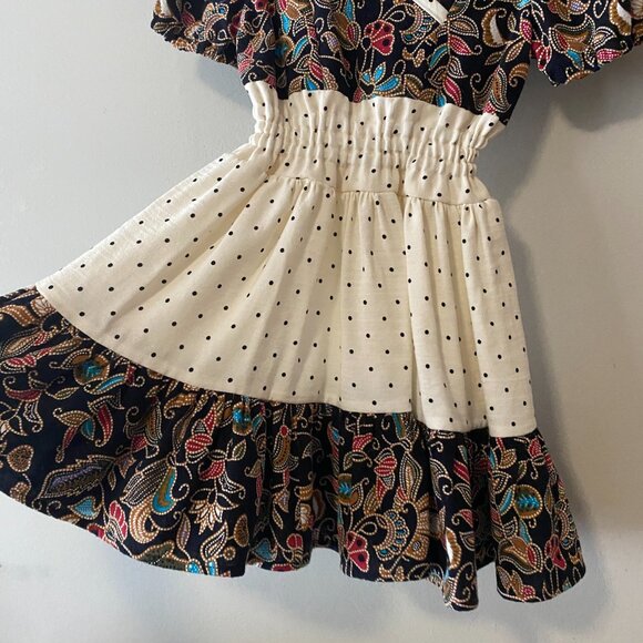 Handmade Children's 100% Cotton Multicolour Pattern Off White Polka Dot Dress - Picture 7 of 14